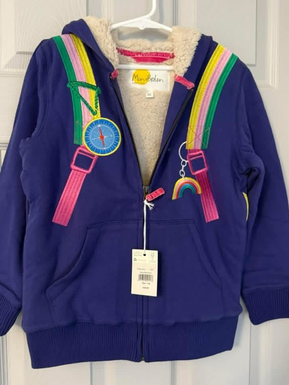 Mini Boden Purple Back to School Zip Hoodie